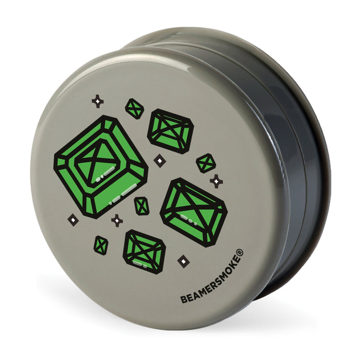 Beamer Virgin Acrylic 90mm 3-Piece Grinder W/ Storage Compartment - Trippy Jewelz Collection - Full Color Designs