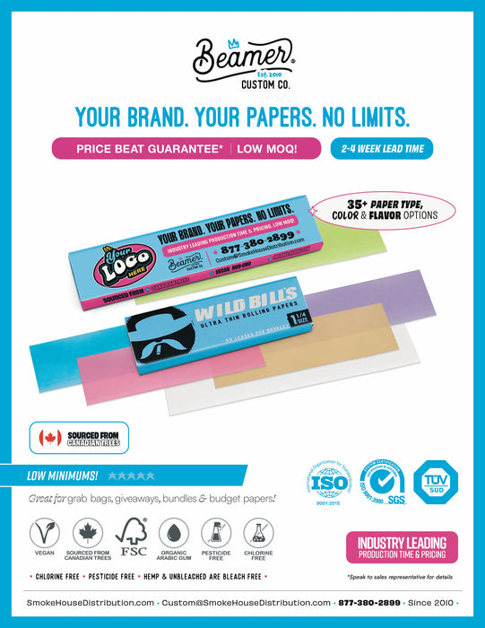 Beamer Custom Co. - Custom Rolling Papers - 1 1/4 and King Size - 25 Ct Displays