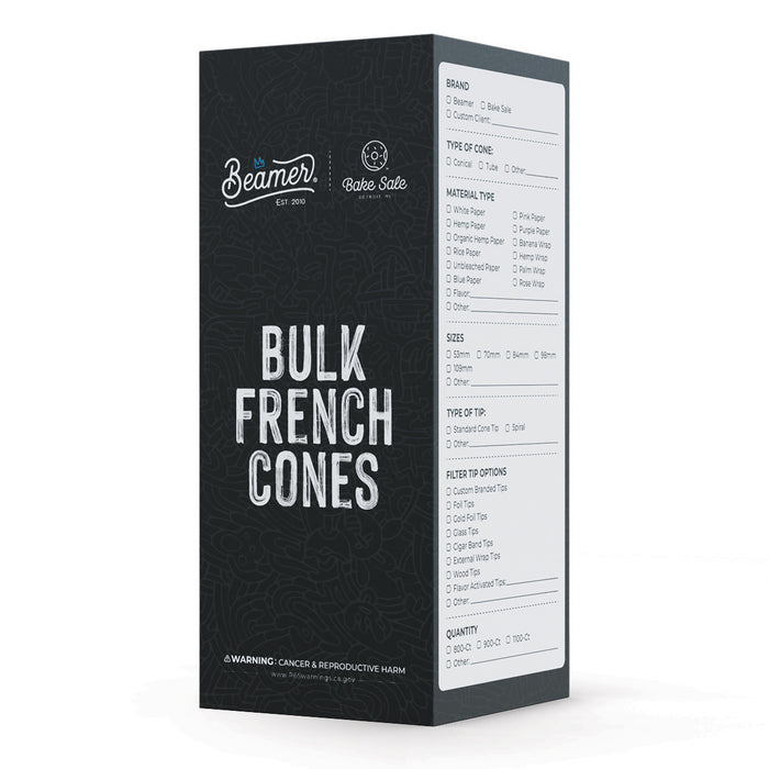 Beamer - Pre-Rolled Paper Cones - Premium White French Paper - Bulk - 800-Ct - Two Sizes Available