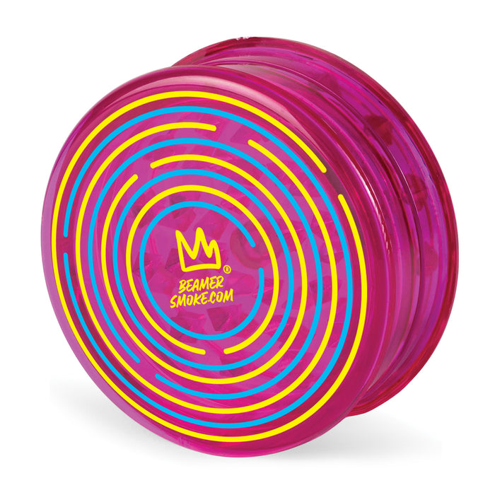 Beamer Virgin Acrylic 90mm 3-Piece Grinder W/ Storage Compartment - Stellar Edition - Full Color Mixed Designs