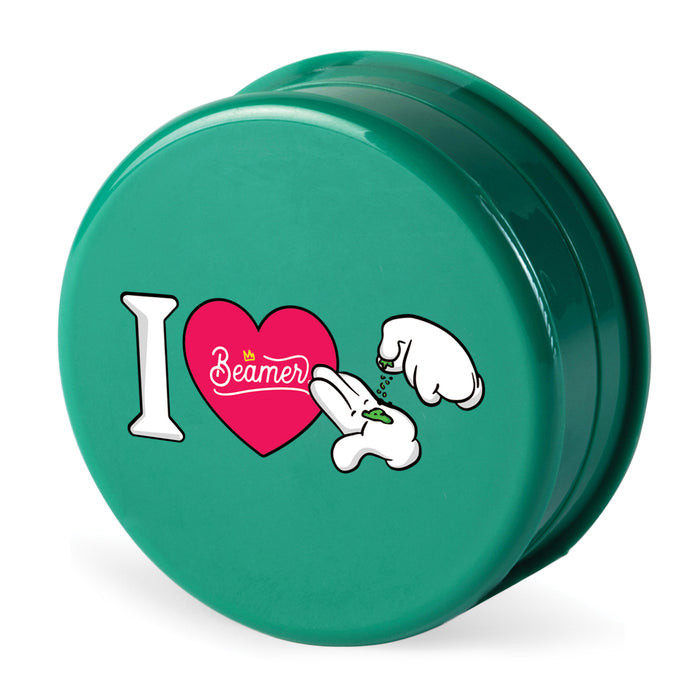 Beamer Virgin Acrylic 3-Piece 90mm Grinder W/ Storage Compartment - Prime Edition - Full Color Mixed Designs