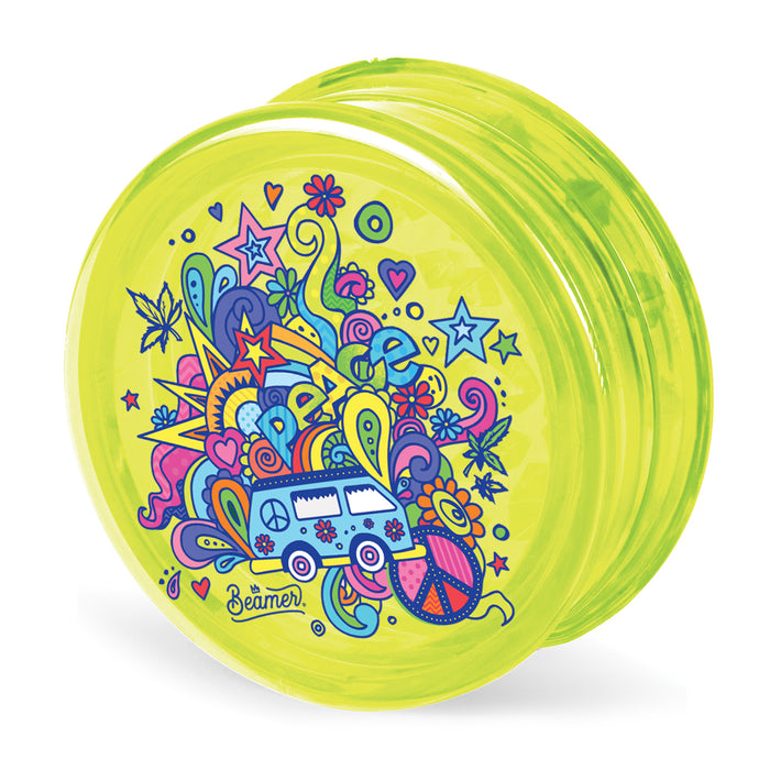 Beamer Virgin Acrylic 90mm 3-Piece Grinder W/ Storage Compartment - Stellar Edition - Full Color Mixed Designs