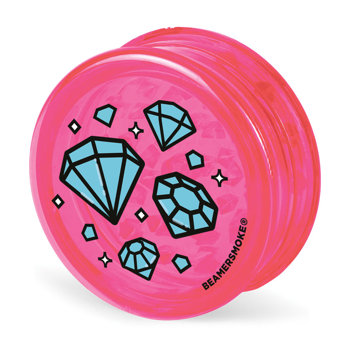 Beamer Virgin Acrylic 90mm 3-Piece Grinder W/ Storage Compartment - Trippy Jewelz Collection - Full Color Designs