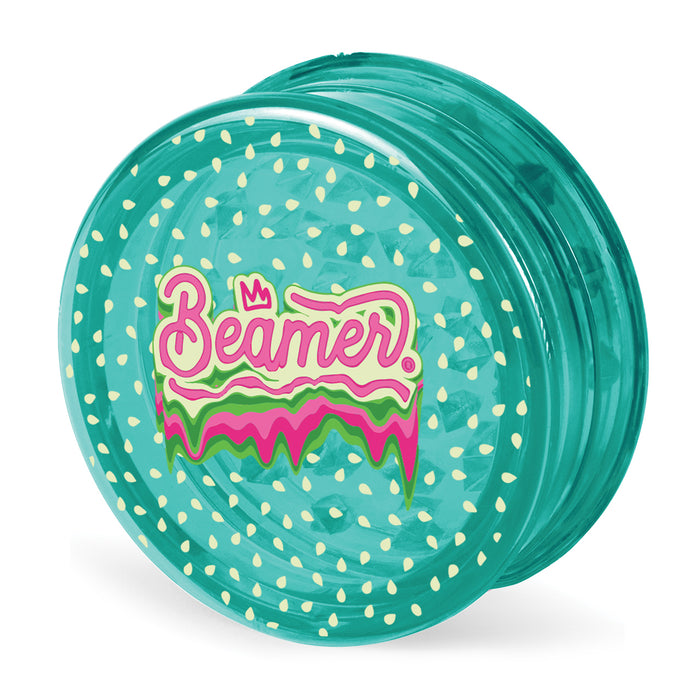 Beamer Virgin Acrylic 90mm 3-Piece Grinder W/ Storage Compartment - Stellar Edition - Full Color Mixed Designs