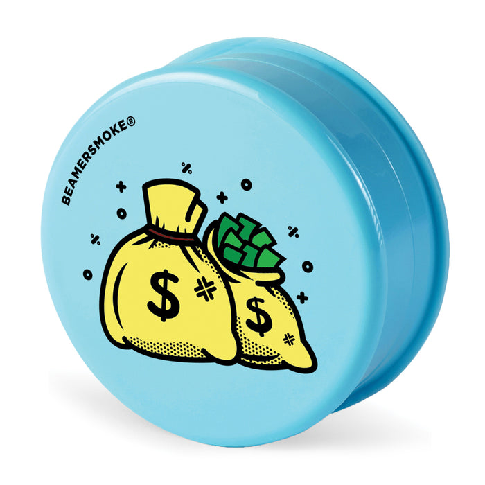 Beamer Virgin Acrylic 90mm 3-Piece Grinder W/ Storage Compartment - Trippy Jewelz Collection - Full Color Designs