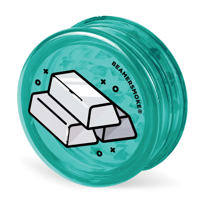 Beamer Virgin Acrylic 90mm 3-Piece Grinder W/ Storage Compartment - Trippy Jewelz Collection - Full Color Designs