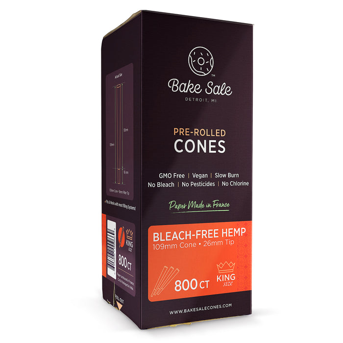 Bake Sale Bleach-Free Hemp King Size Pre Rolled Cones - 800-Ct Bulk Box