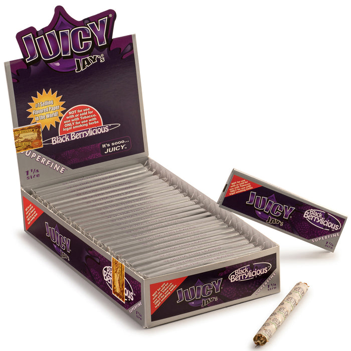 Juicy Jay's Superfine Black Berrylicious Flavored 1 1/4 Size Rolling Papers - 24-Ct Display