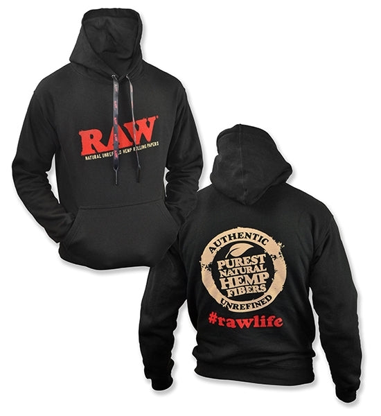 Raw Pullover Hoodie With Poker Laces Logo Design, Black Color