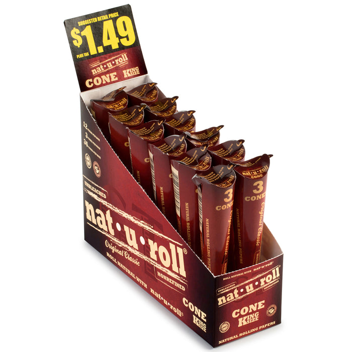 Nat-U-Roll Original King Size Pre Rolled Cones - 12-Ct Display