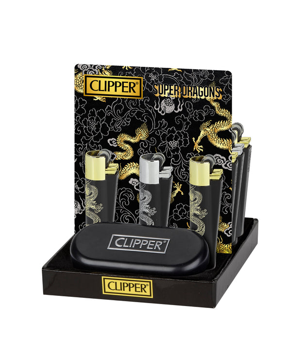 Clipper Metal Super Dragons Color Lighters - 12-Count Display