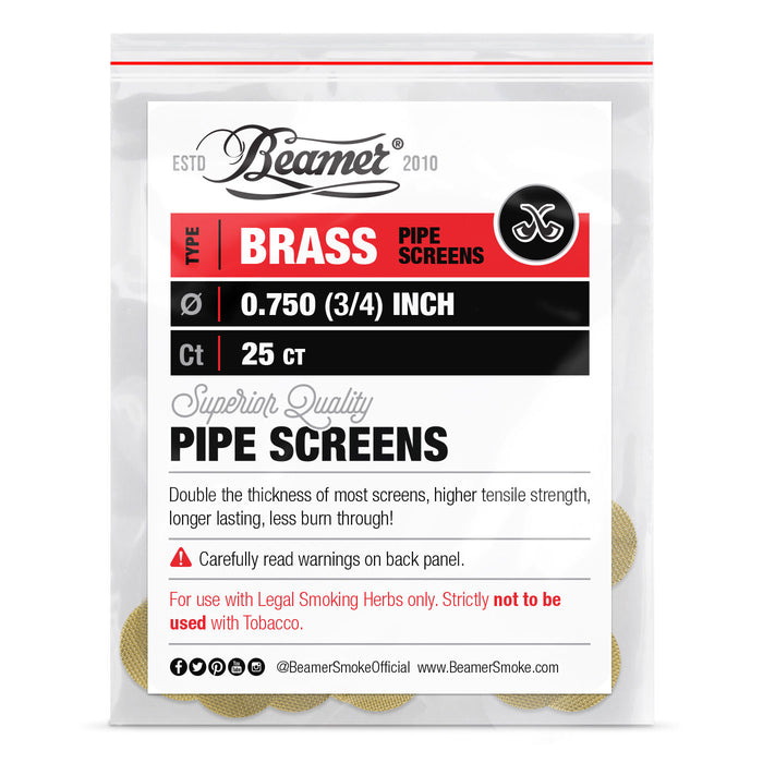 Beamer Double Thick Brass Pipe Screens, 0.750" - 25-Ct Bag