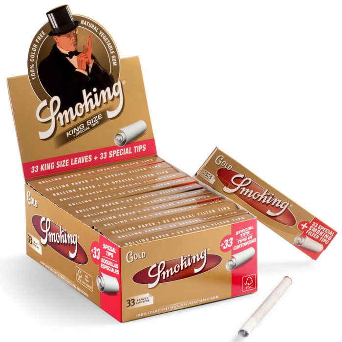 Smoking Gold King Size Rolling Papers w/ Rolling Tips - 24-Ct Display