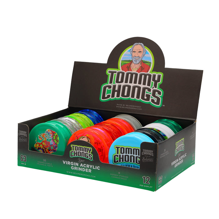 Beamer x Tommy Chong's Cannabis Virgin Acrylic 63mm 3-Piece Grinder W/Storage Compartment - Full Color Designs