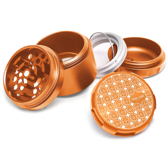 Bake Sale - Aircraft Grade Aluminum Grinder - W/ Removable Magnetic Screen - 5-Piece - 63mm Wide - 2.5" Tall - Donut Pattern Design