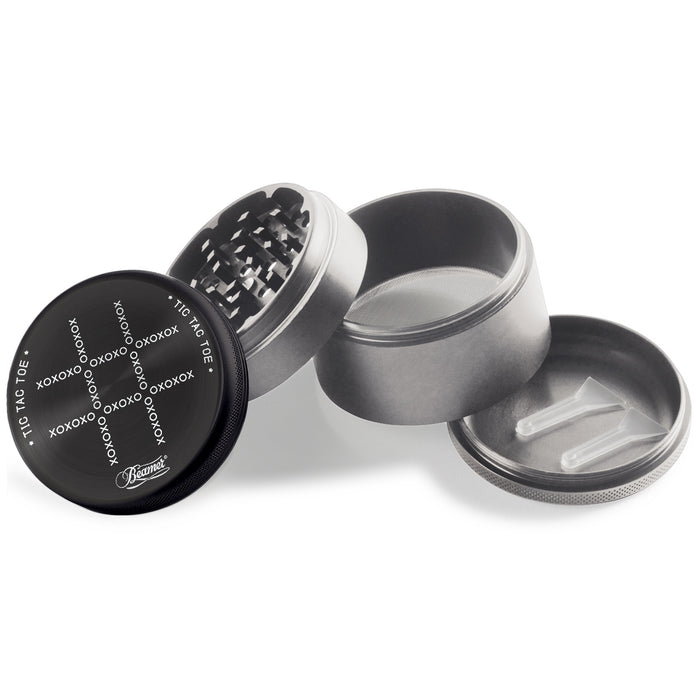 Beamer - Aircraft Grade Aluminum Grinder W/ Guitar Pick - 4-Piece - 63mm - Extended Middle Chamber - Tic Tac Toe Design