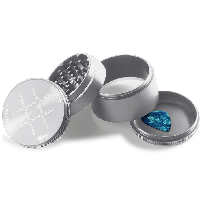 Beamer - Aircraft Grade Aluminum Grinder W/ Guitar Pick - 4-Piece - 63mm - Extended Middle Chamber - Tic Tac Toe Design