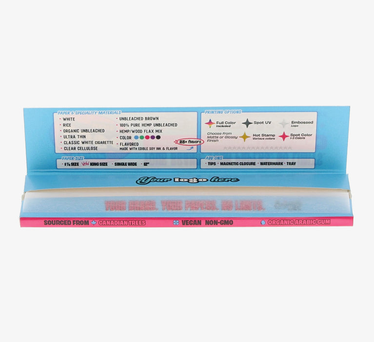 Custom Rolling Papers - 1 1/4 and King Size - 25 Ct Displays