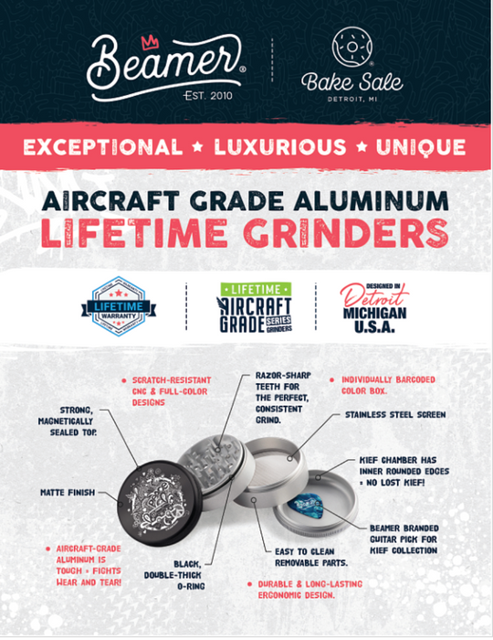 Beamer Aircraft Grade Aluminum LIFETIME WARRANTY Extended 63mm 4-Piece Grinder (CNC Designs)