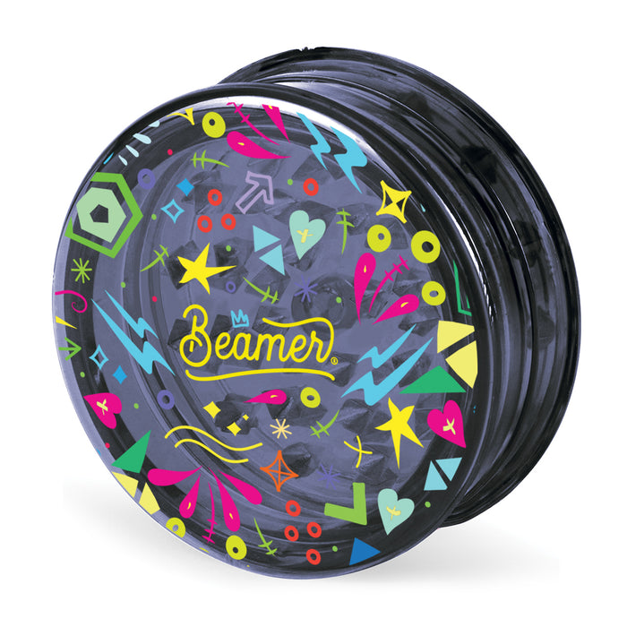 Beamer Virgin Acrylic Grinder - W/Storage Compartment - 3 Piece - 90mm - Prime Edition - Full Color Mixed Designs