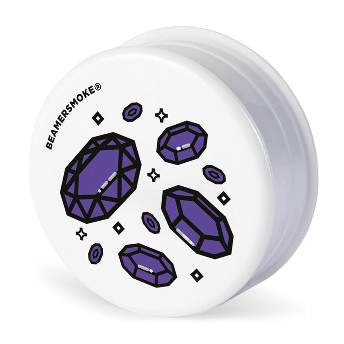 Beamer Virgin Acrylic 90mm 3-Piece Grinder W/ Storage Compartment - Trippy Jewelz Collection - Full Color Designs