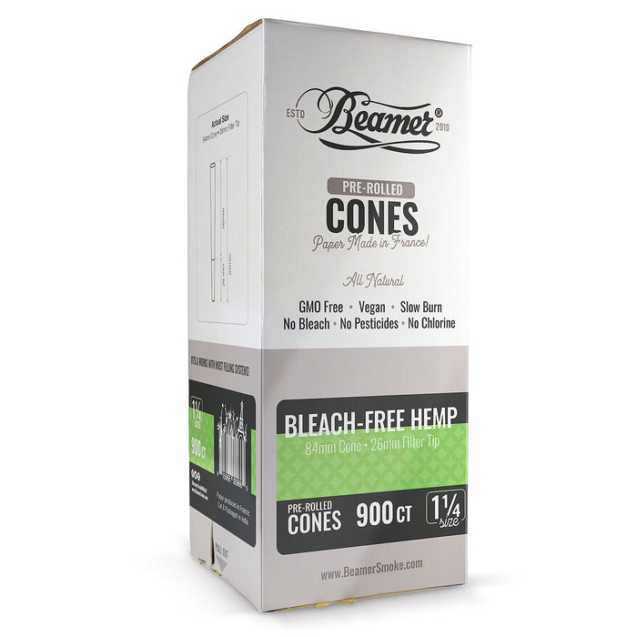 Beamer Bleach-Free Hemp 1 1/4 Size Pre Rolled Cones - 900-Ct Bulk Box