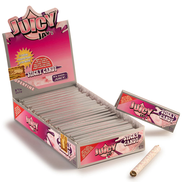Juicy Jay's Superfine Sticky Candy Flavored 1 1/4 Size Rolling Papers - 24-Ct Display