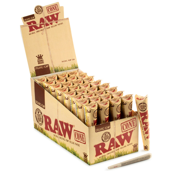 Raw Organic King Size Pre Rolled Cones, Slim Box - 12-Ct Display
