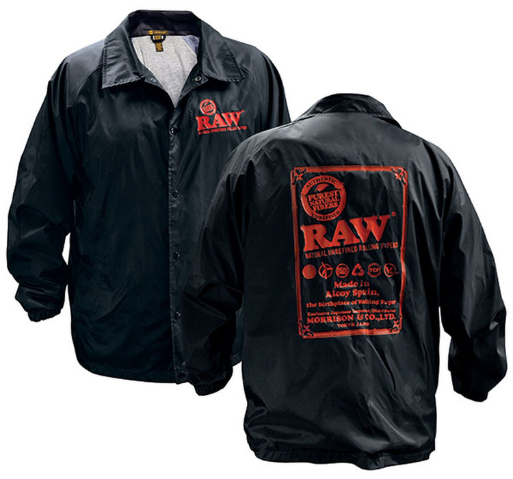 Raw Button Up Coaches Jacket Logo Design, Black Color
