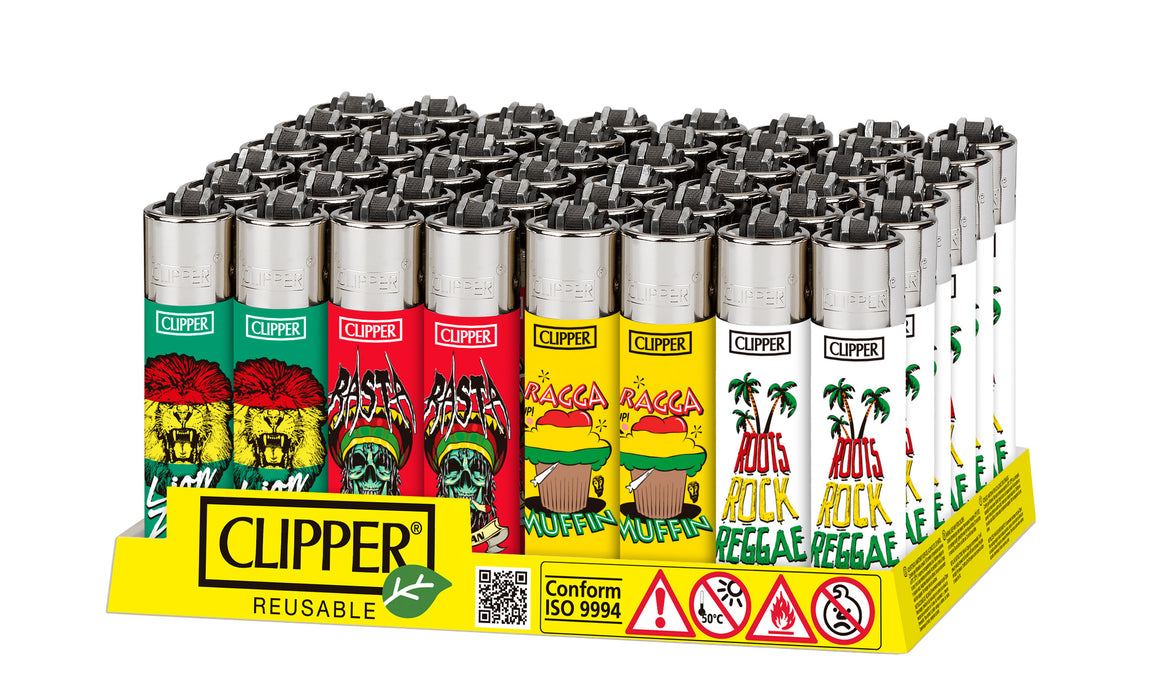 Clipper Hippie Collection Rasta Lighters - 48-Count Display