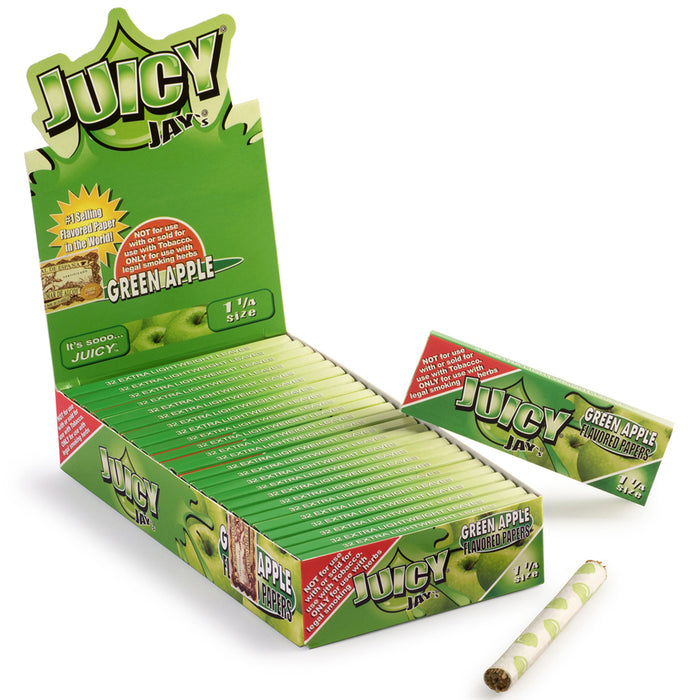 Juicy Jay's Green Apple Flavored 1 1/4 Size Rolling Papers - 24-Ct Display