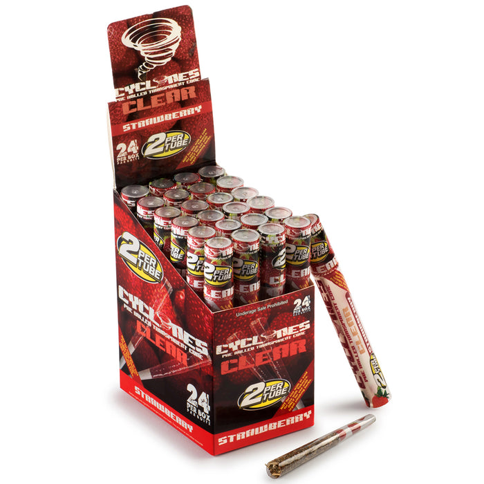 Cyclones Clear Pre Rolled Cones, Strawberry Flavor - 24-Ct Display