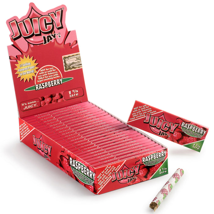 Juicy Jay's Raspberry Flavored 1 1/4 Size Rolling Papers - 24-Ct Display