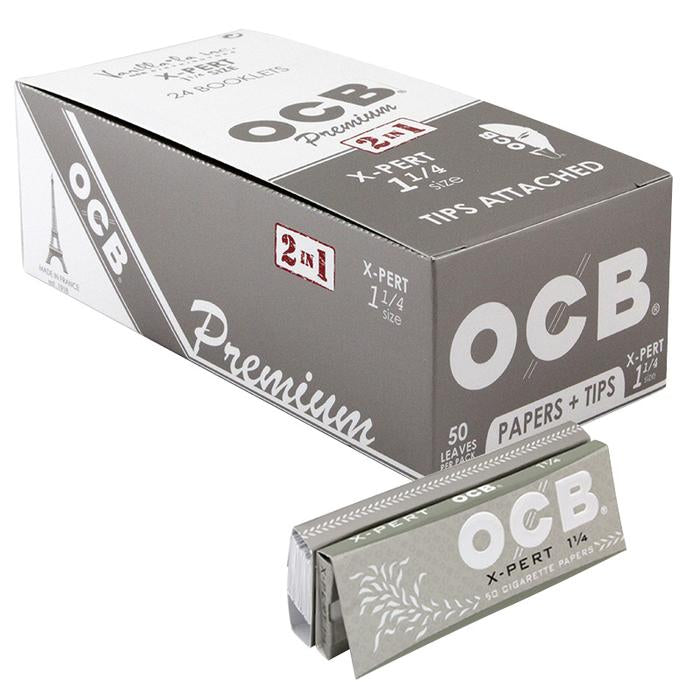 OCB X-Pert 1 1/4 Size Rolling Papers w/ Rolling Tips - 24-Ct Display