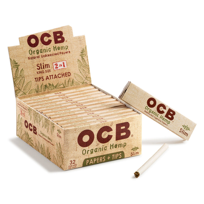 OCB Organic King Size Rolling Papers w/ Rolling Tips - 24-Ct Display