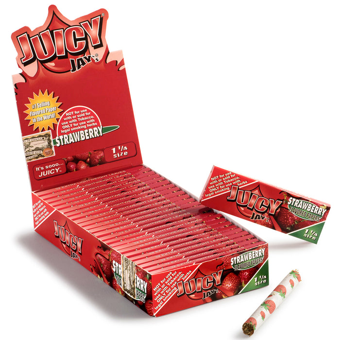 Juicy Jay's Strawberry Flavored 1 1/4 Size Rolling Papers - 24-Ct Display