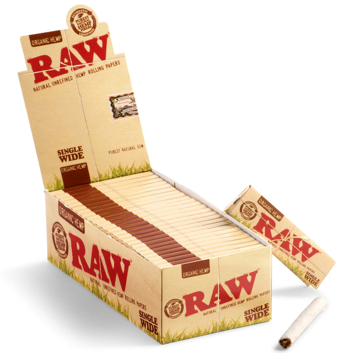Raw Organic Single Wide Size Rolling Papers, Single Feed - 50-Ct Display
