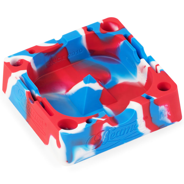Beamer Silicone Ashtray w/ 10 Compartments, Red/White/Blue Color - 4.75" x 4.75"