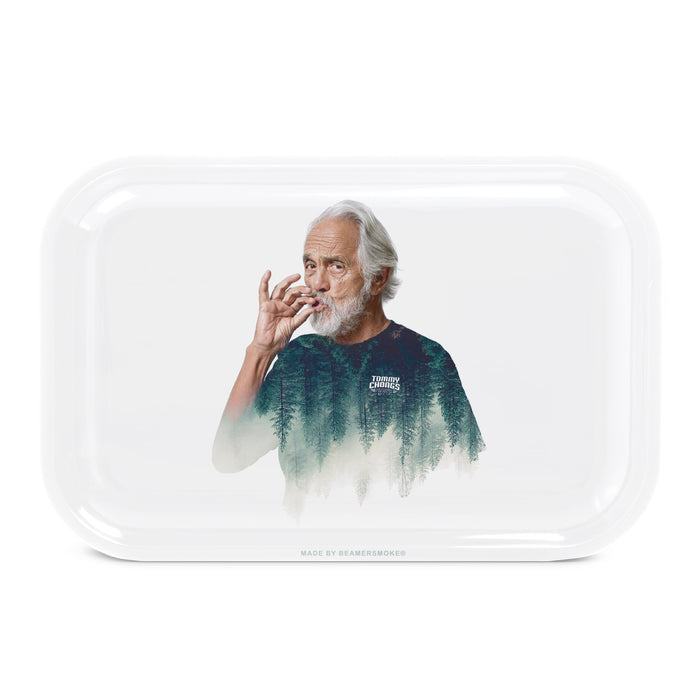 Beamer Candle Co x Tommy Chong's Cannabis - Metal - Rolling Tray - Medium - Chong Portrait Design - 10.75" x 6.25"