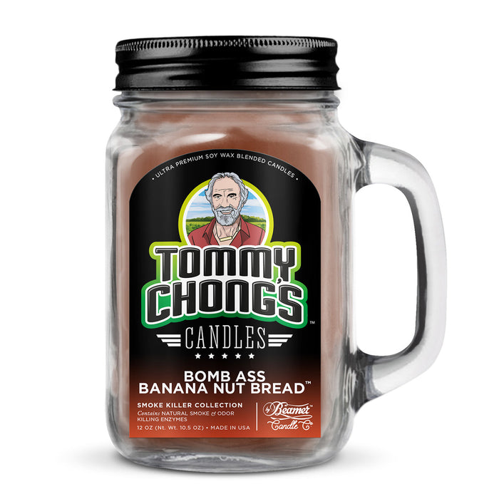 Beamer Candle Co. x Tommy Chong's Cannabis - Candle - Smoke Killer Collection - 12oz Glass Mason Jar W/ Handle & Metal Lid - Bomb Ass Banana Nut Bread