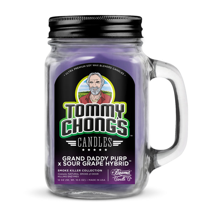 Beamer Candle Co. x Tommy Chong's Cannabis - Candle - Smoke Killer Collection - 12oz Glass Mason Jar W/ Handle & Metal Lid - Grand Daddy Purp x Sour Grape Hybrid