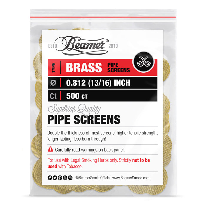Beamer Double Thick Brass Pipe Screens, 0.812" - 500-Ct Bag
