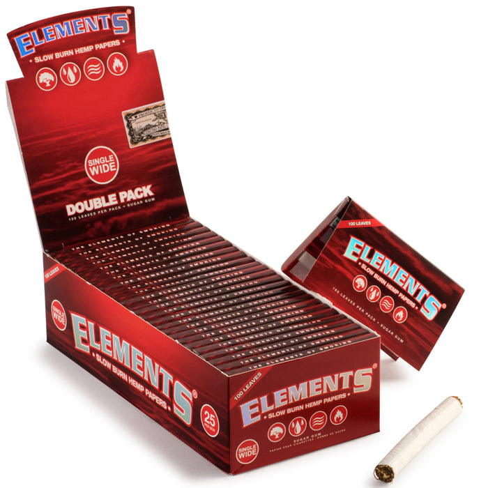 Elements Slow Burn Hemp Single Wide Size Rolling Papers - 25-Ct Display