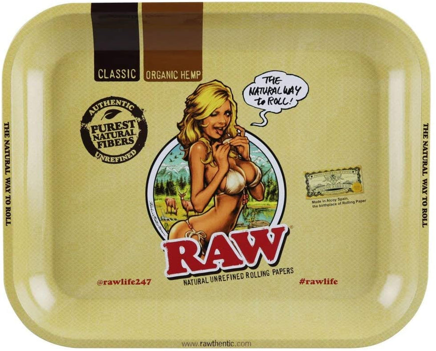 Raw Large Metal Rolling Tray, Raw Girl Design - 13.5" x 11"