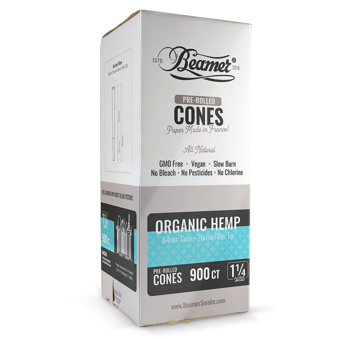 Beamer Organic Hemp 1 1/4 Size Pre Rolled Cones - 900-Ct Bulk Box