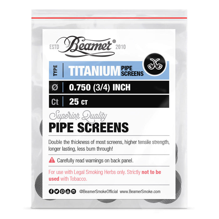 Beamer Double Thick Titanium Pipe Screens, 0.750" - 25-Ct Bag