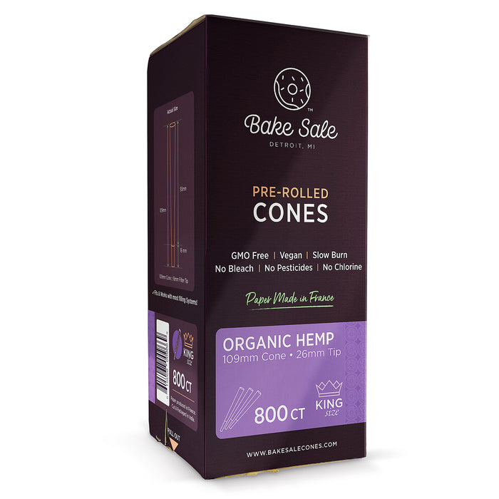 Bake Sale Organic Hemp King Size Pre Rolled Cones - 800-Ct Bulk Box