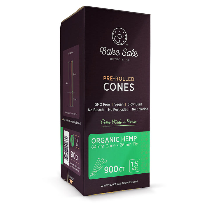 Bake Sale Organic Hemp 1 1/4 Size Pre Rolled Cones - 900-Ct Bulk Box