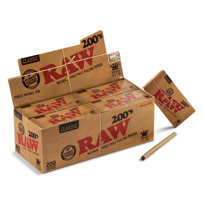 Raw 200's Natural King Size Rolling Papers - 40-Ct Display