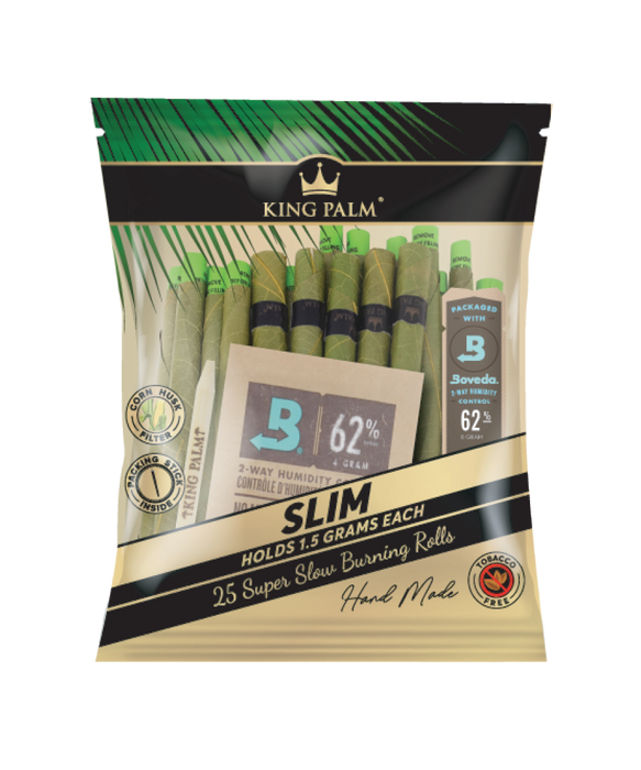 King Palm Slim Size Pre Rolled Palm Leaf 25-Ct Pack - 8-Ct Display